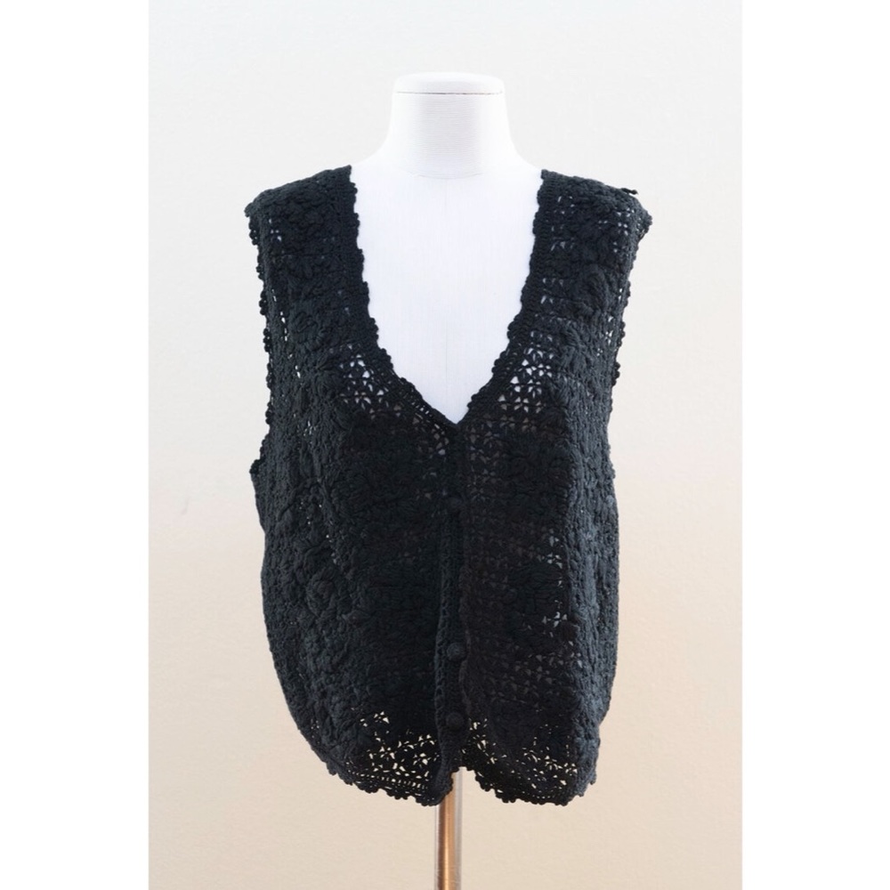 Vintage White Stag Black Woven Cotton Vest